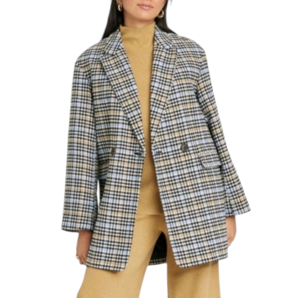a. new day Top Overcoat in Blue Plaid Multi (Houndstooth)
